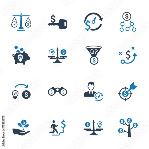 Money Making Strategy Icons - Blue Version