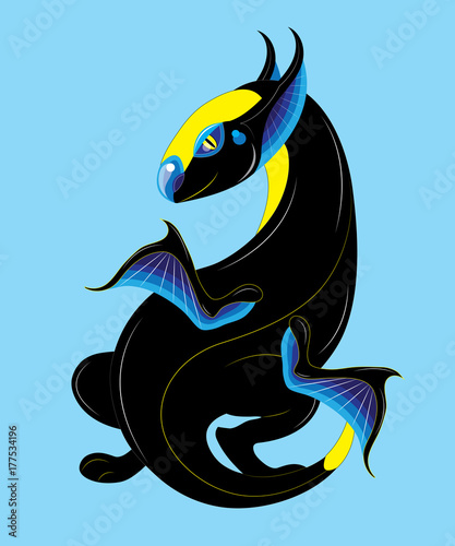 Black winged lizard a dragon with blue wings