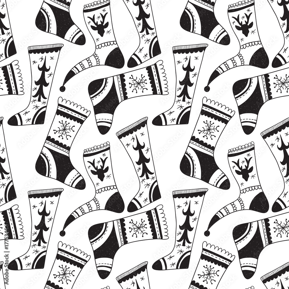 Vector Seamless Pattern with Hand Drawn Christmas Socks Vector Seamless Pattern with Hand Drawn Christmas Socks