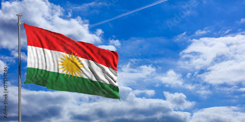 Photos Kurdistan flag waves under the blue sky with many white clouds