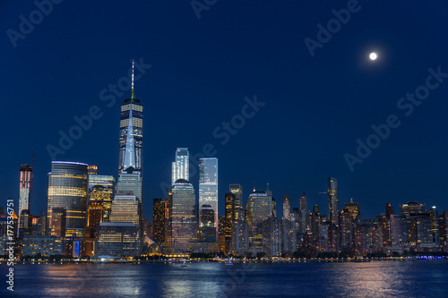 Lower Manhattan Skyline at blue hour  NYC  USA