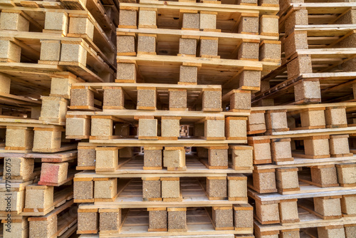 Close up Piles of pallet on business area in HDR
