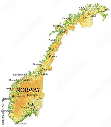 Fotografie, Obraz Norway Relief map