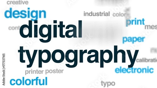 Digital typography animated word cloud, text design animation.