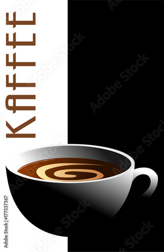 Kaffee mit Crema in Kaffeetasse mit Schrift