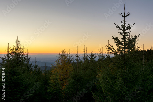 Autumn landscape - Black Forest. View over the autumnal Black Forest and the Rhine valley at sunrise.