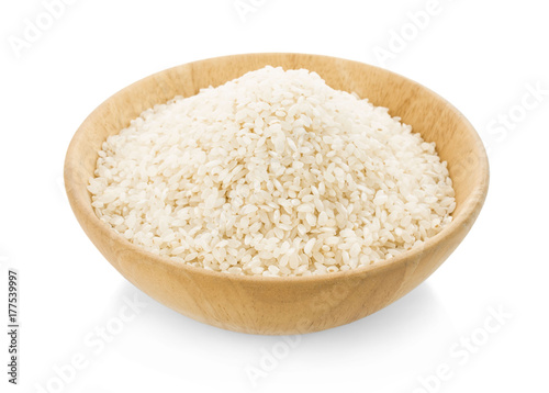 Japanese rice in a wooden on a white background