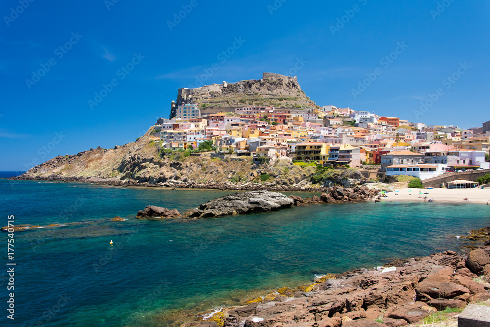 View on Castelsardo, - old town at the coastline
