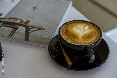 Cup of coffee with beautiful Latte art, selective focus