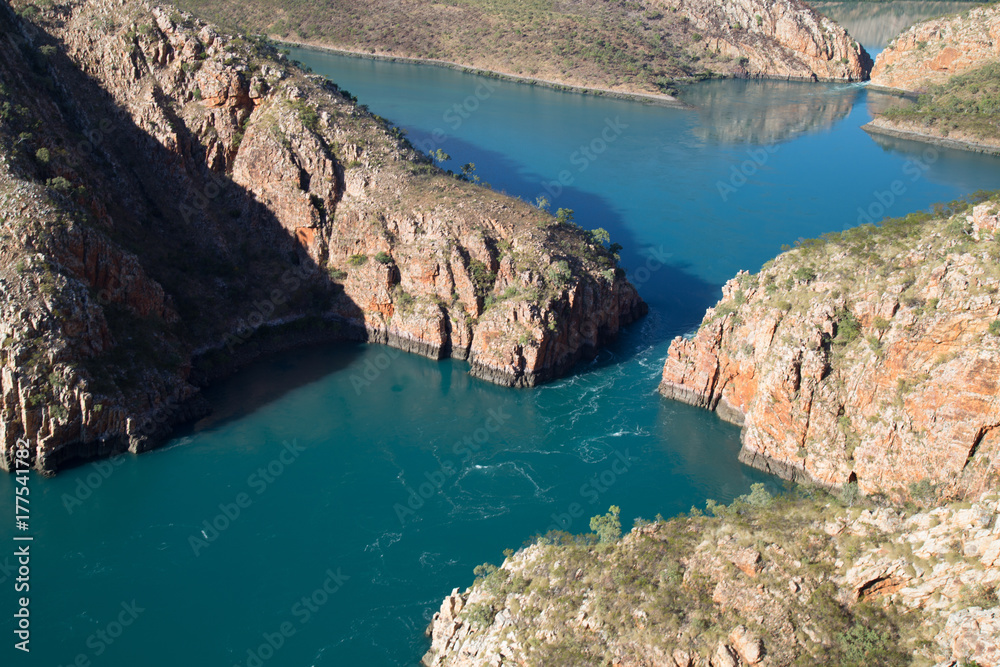 An aerial shot of the Horizontal falls in Talbot Bay, the Kimberley, Australia