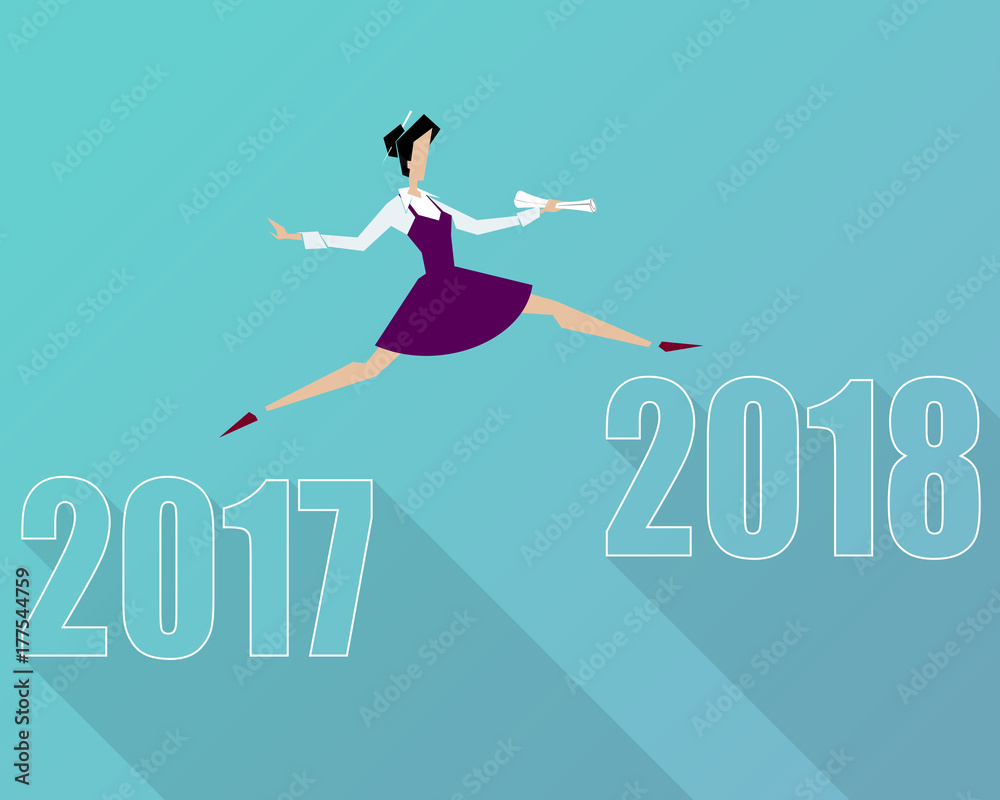 Woman jumping between 2017 and 2018