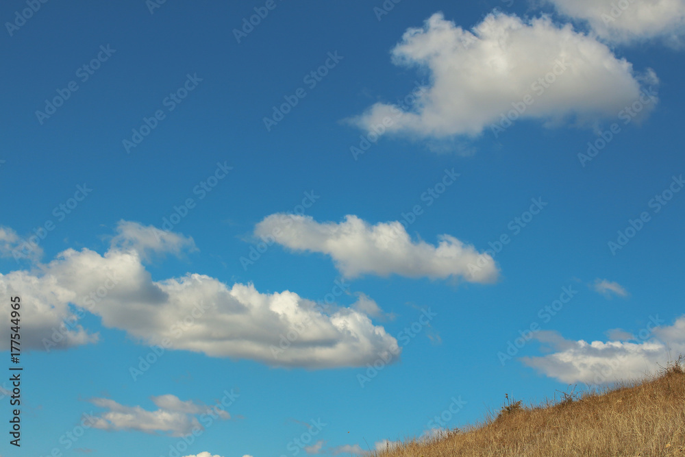 Landscape with beautiful fluffy clouds over autumn field Landscape with beautiful fluffy clouds over autumn field