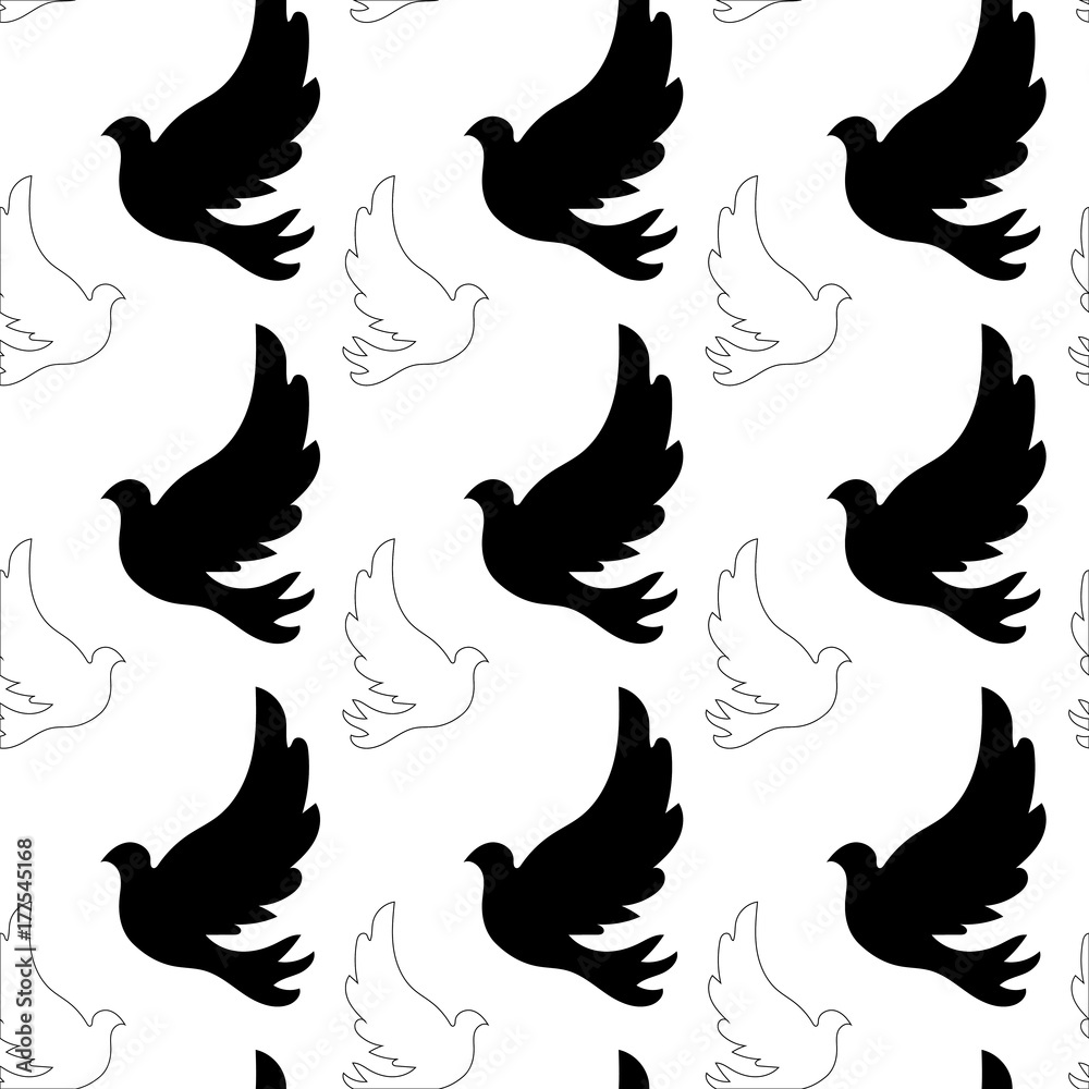 Fototapeta premium Seamless pattern with stylized color flying pigeons.Vector background.