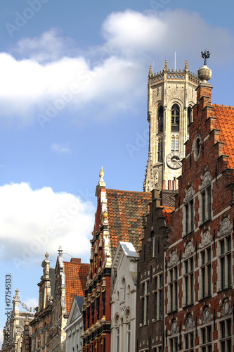 The medieval architecture of Bruges, details of the building and the tower
