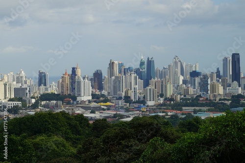 A view of Panama City Skyline with a forested area in the foreground © notsunami