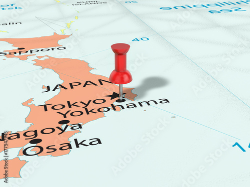 Pushpin on Yokohama map