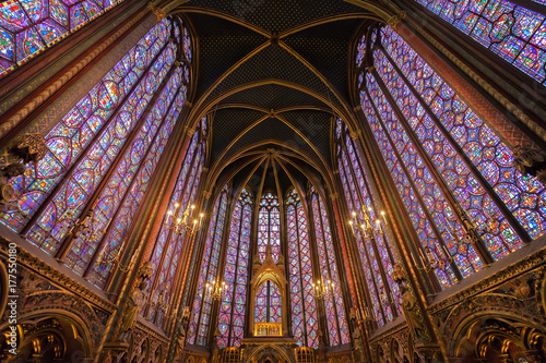 Stained glass windows of Saint Chapelle, medieval church of 13c., Paris France © neirfy