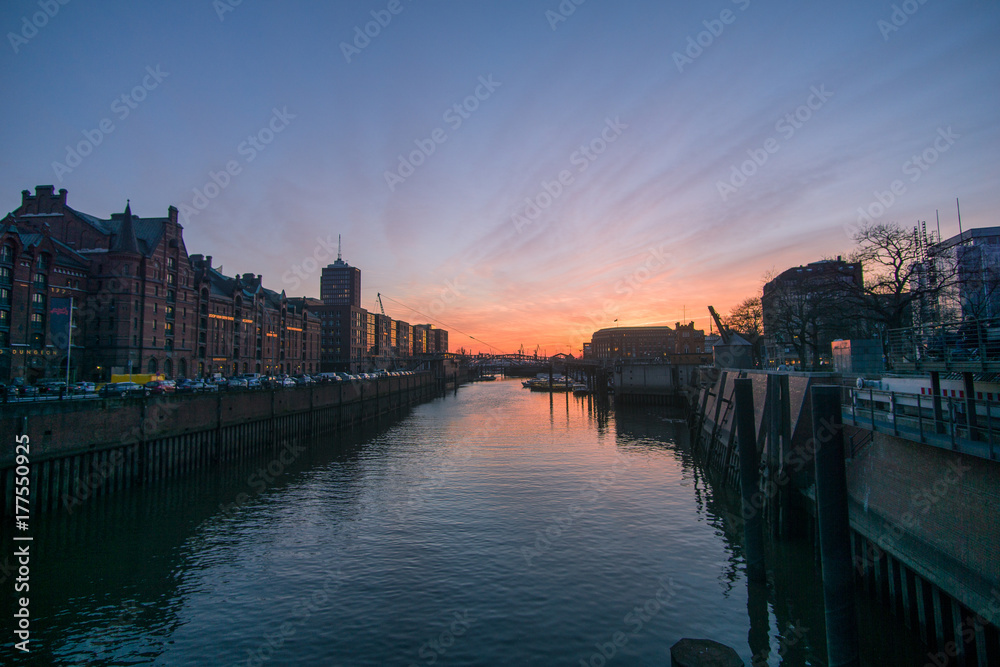 Wunderschöner Sonnenuntergang Hamburg Speicherstadt