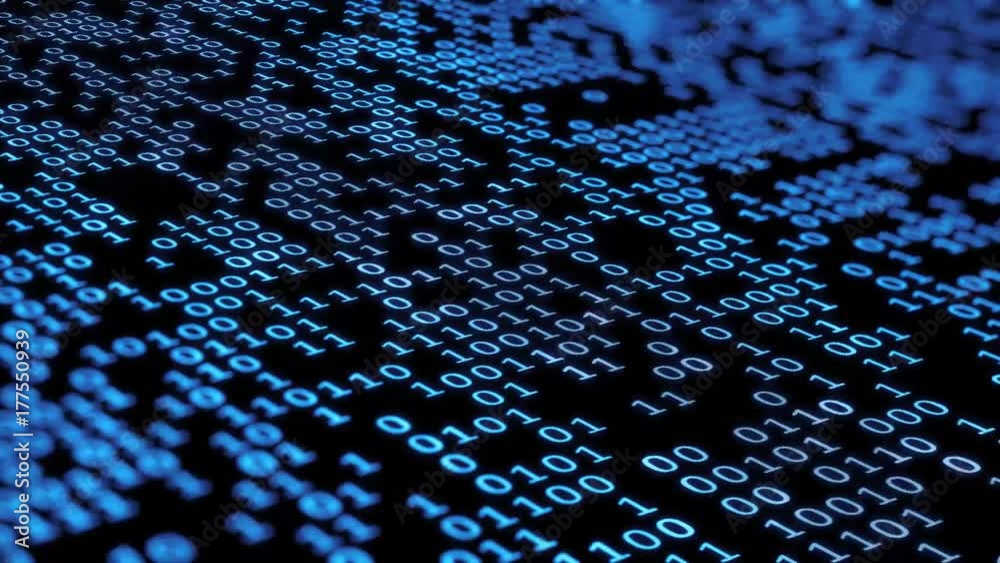 3d rendering. Binary computer code in dark colors with random highlights. Binary code background. Digital Abstract technology background.