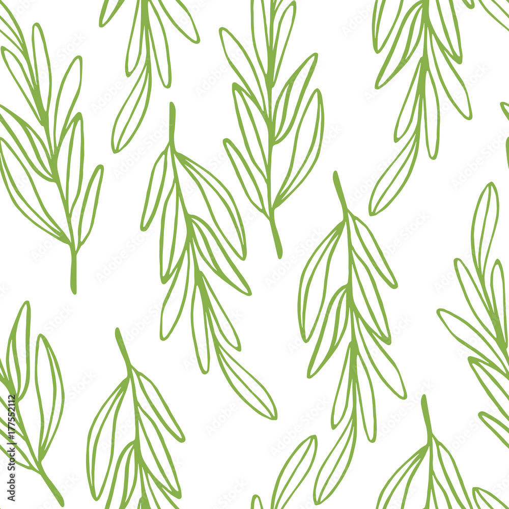 Simple floral seamless pattern.Spring branches and leaves. Vector.