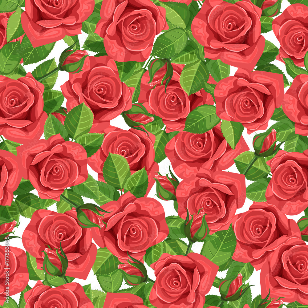 Red rose vector illustration seamless background. Red rose vector illustration seamless background.