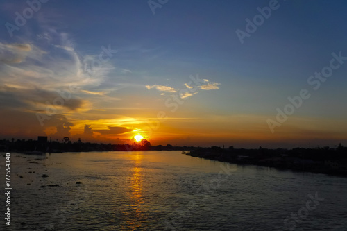 View of the Chao Phraya River at sunset, Bangkok, Thailand