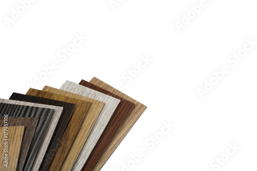 wood texture floor Samples of laminate and vinyl floor tile on wooden Background for new construction or renovate building