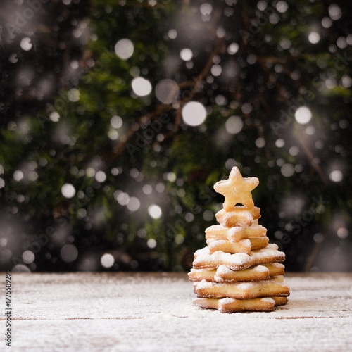 small Christmas tree of a gingerbread biscuit, selective focus