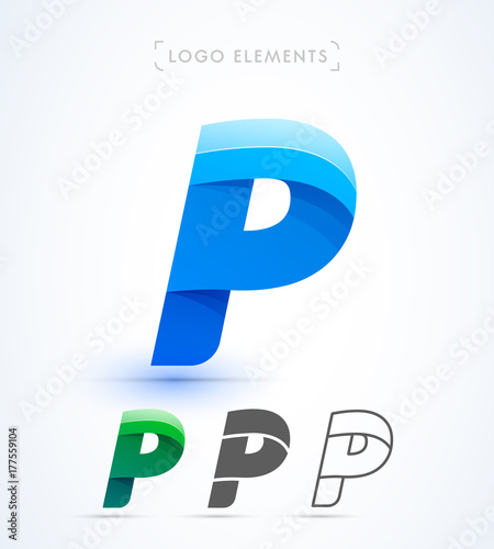 P letter origami logo. Vector abstract material design style. Logo elements