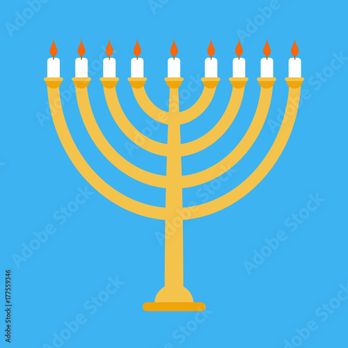Menorah isolated for ewish holiday. Traditional religious candelabrum. Israel is celebration. Vector illustration