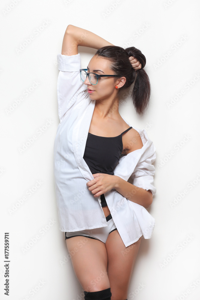 sexy fashion model girl wearing glasses sexy fashion model girl wearing glasses
