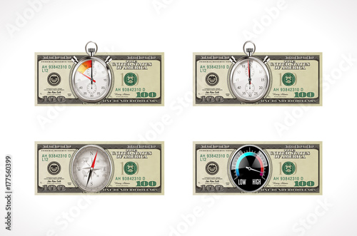 One hundred dollars - United States currency - time is money concept