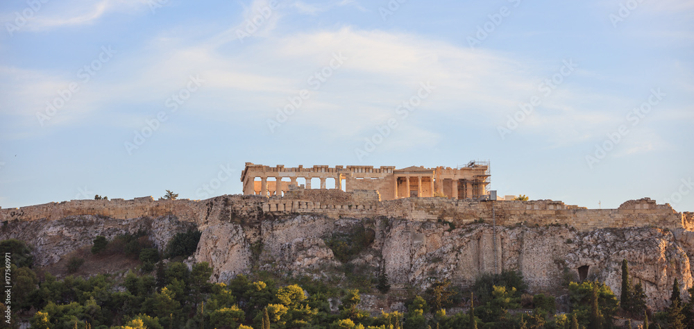 Athens, Greece. Acropolis rock and Parthenon