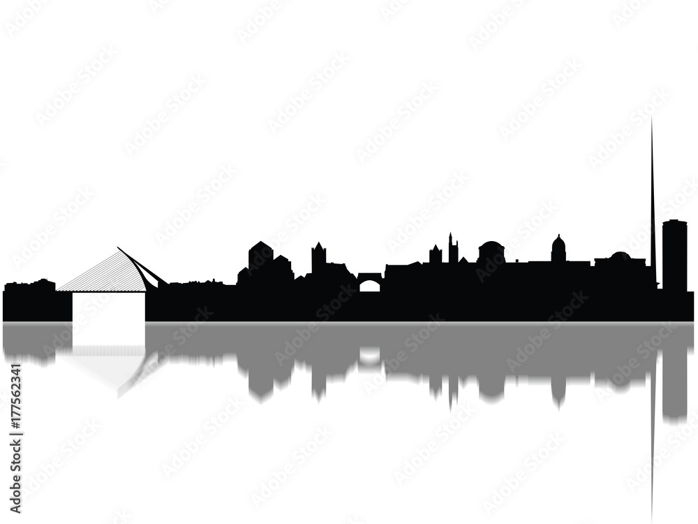 Fototapeta premium Detailed Dublin Monuments Skyline Silhouette