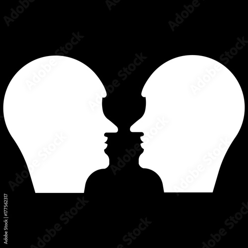 Two male heads face to face, psychological image