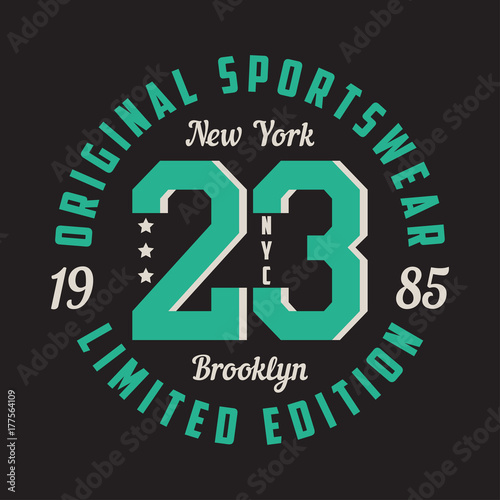 New York, Brooklyn - graphic design for t-shirt, sport apparel. Typography for clothes. Original sportswear, limited edition print. Vector illustration.