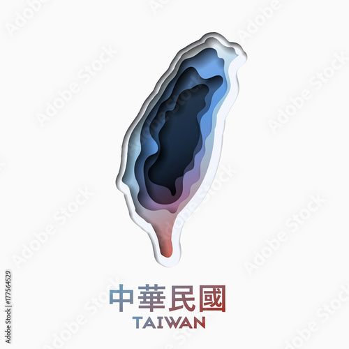 3d abstract paper cut illlustration of Taiwan map. Vector travel template in carving art style