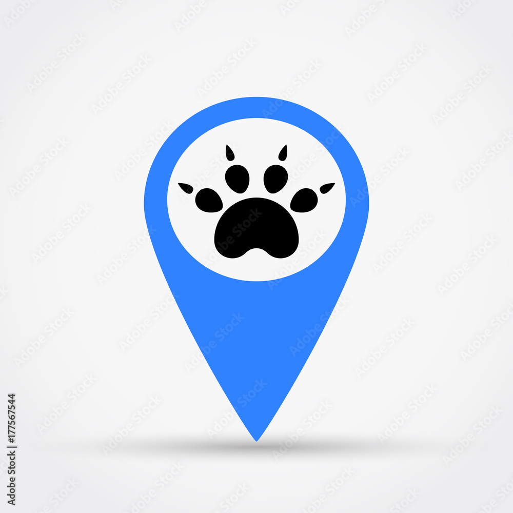 Map pointer with paw vector icon. Map pointer with paw vector icon.