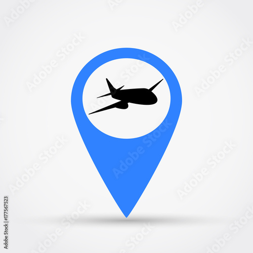 Map pointer with airplane vector icon.