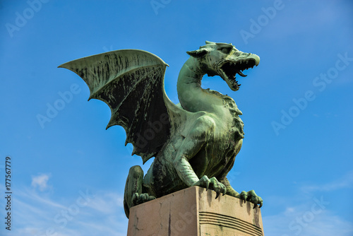 Historic Centre of Ljubliana Slovenia. Dragon statue