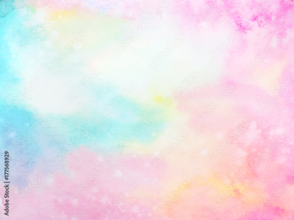 Watercolor hand painted abstract multicolor background with stains. Beautiful fairy backdrop for design.