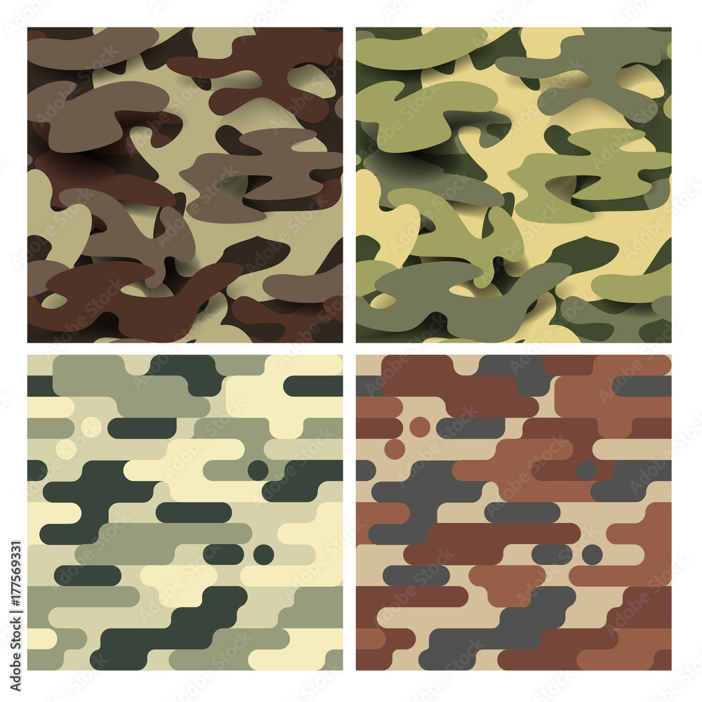 Military Seamless Pattern Set. Camouflage Background. Camo Fashion Texture.  Army Uniform. Vector illustration Stock Vector | Adobe Stock