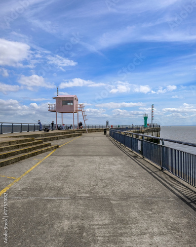 Pink hut at Cardiff Bay barrage on the jetty.