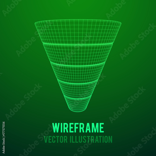 Marketing Conversion Funnel Sales Diagram. Wireframe poly mesh vector illustration. Concept of Business and Finance.