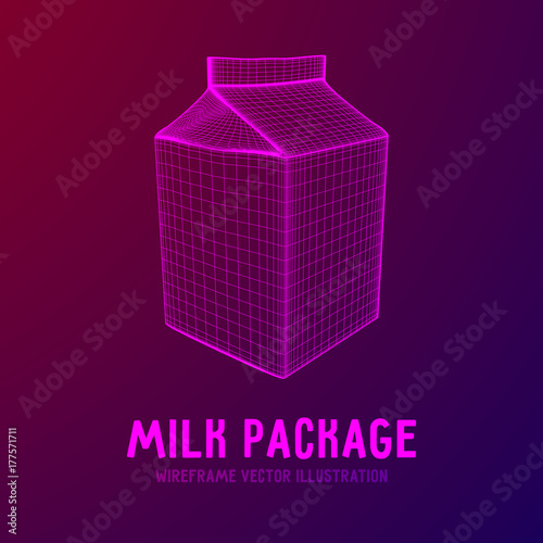 Milk package or juice box. Retail wireframe poly mesh vector illustration concept