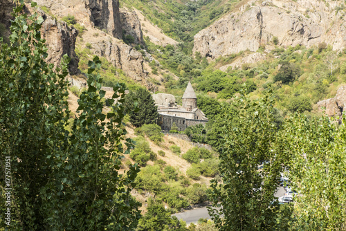 The Christian temple Geghard in the mountains of Armenia