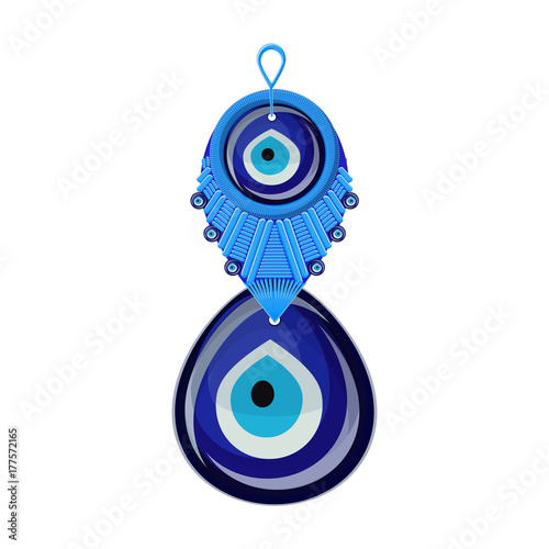 Turkish traditional glass amulet boncuk, evil eye, isolated. photo