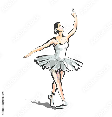 Vector color line sketch of dancing ballerina