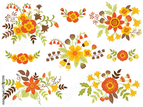 Vector Set of Autumn Floral Bouquets