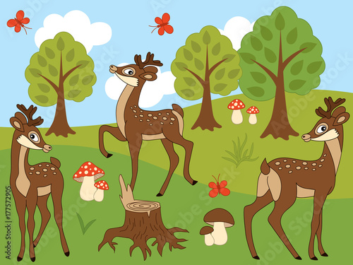 Vector Set of Cute Cartoon Deers